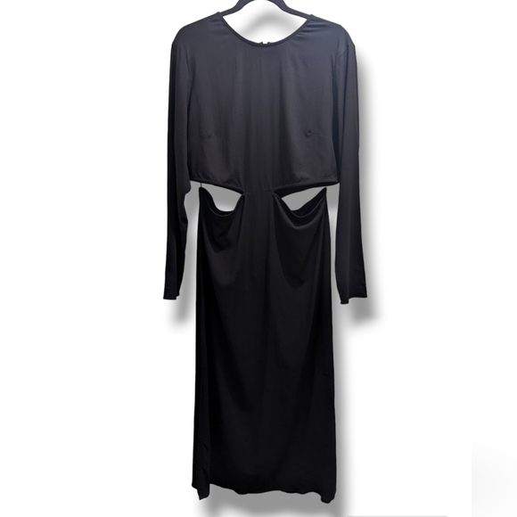 Zara Elegant Black Cut-Out Long Sleeve Midi Dress- L - Picture 2 of 12